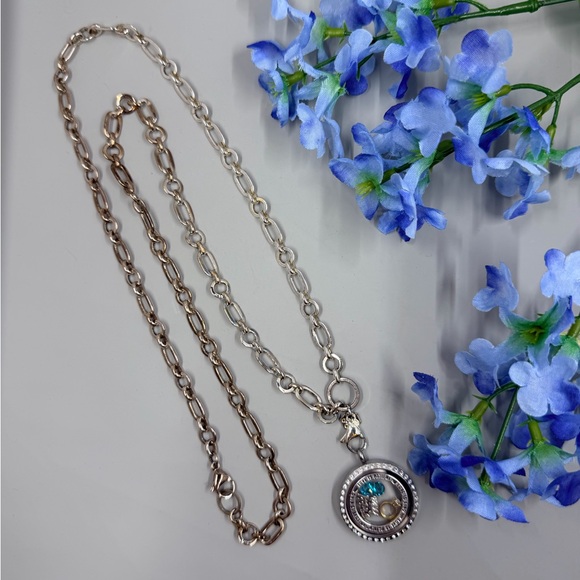 Origami Owl Jewelry - Origami Owl Wedding Themed Silver Necklace with Something Blue Charm